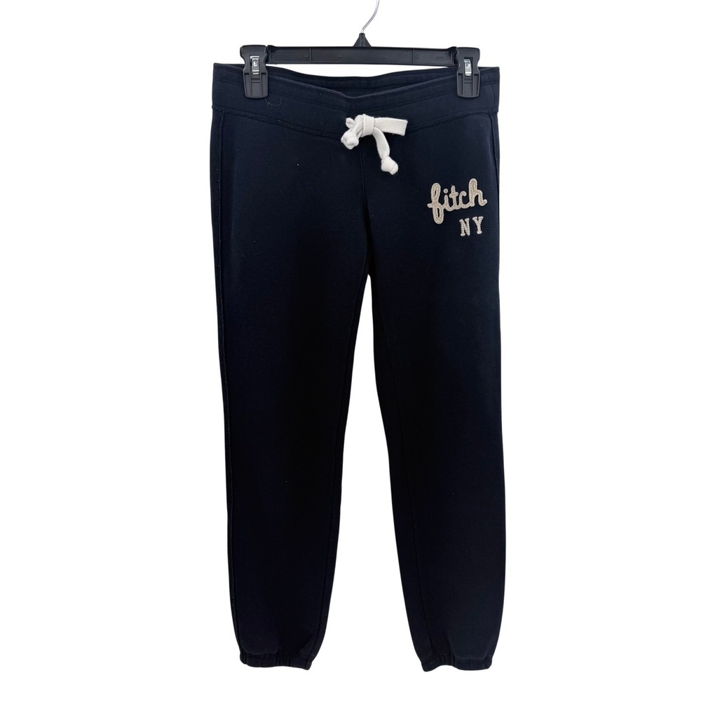 Abercrombie Fitch Navy Blue Fleece Jogger Sweatpants Logo Y2k Drawstring L